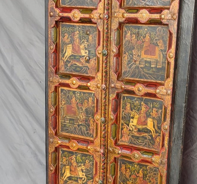 PAIR OF SCENE PAINTED TEAK DOORS FROM INDIA