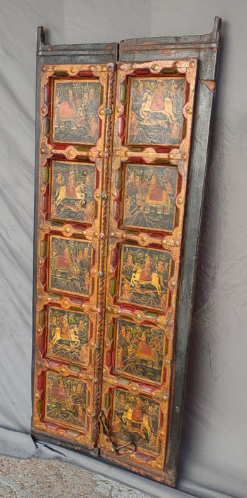 PAIR OF SCENE PAINTED TEAK DOORS FROM INDIA