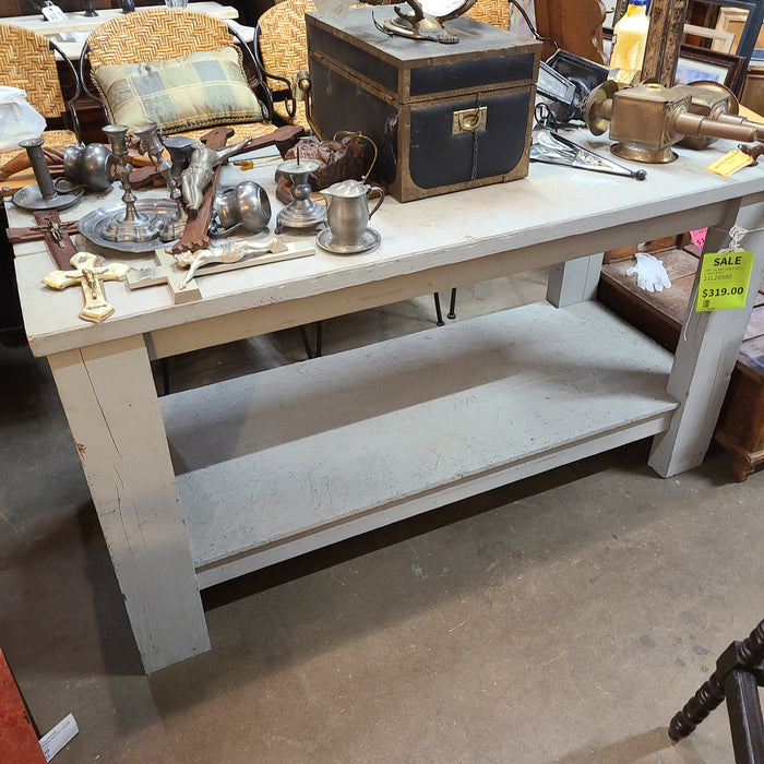 GRAY ISLAND TABLE WITH LOWER SHELF