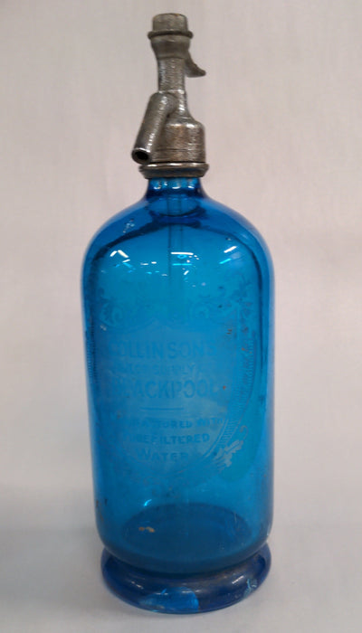 BLUE GLASS SELTZER BOTTLE- AS FOUND