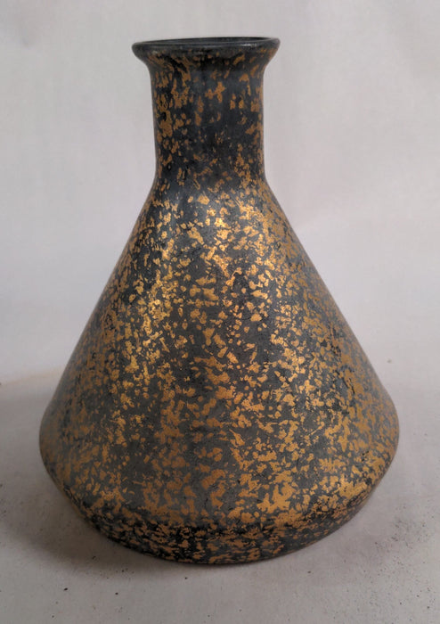 SMALL FLARED GLASS VASE, WITH GOLD FINISH