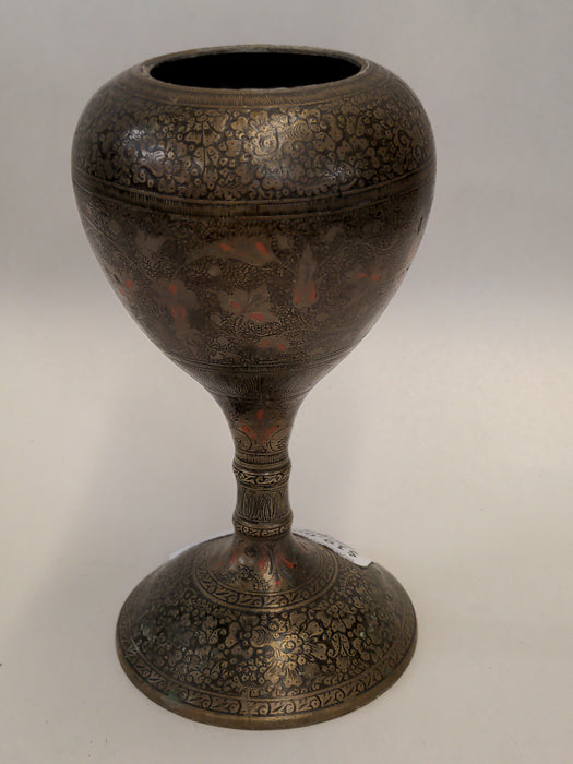 BLACK AND RED PAINTED INDIAN BRASS VASE