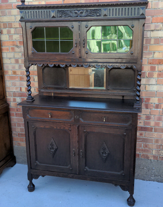 2 PIECE JACOBEAN BARLEY TWIST ENGLISH BUFFET WITH UPPER GLASS DOORS