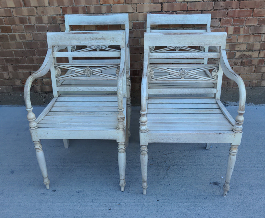 SET OF FOUR PAINTED SLAT BACK EMPIRE STYLE CHAIRS
