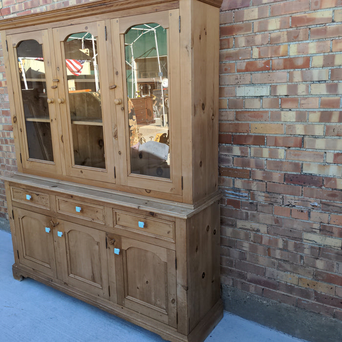 2 PIECE PINE CABINET WITH 3 GLASS UPPER DOORS