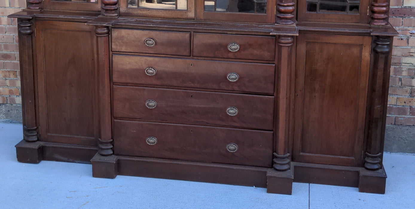 LARGE MAHOGANY  EMPIRE CHINA BOOKCASE WITH PILASTERS