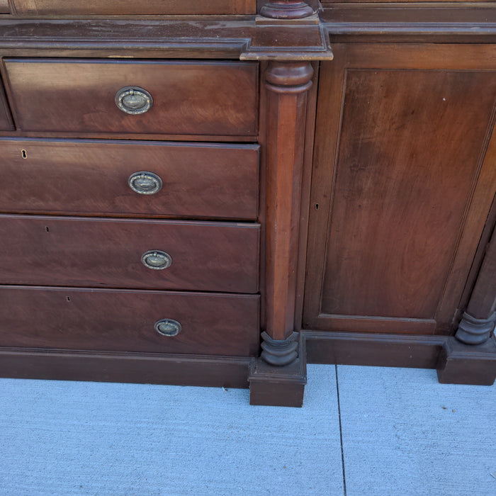 LARGE MAHOGANY  EMPIRE CHINA BOOKCASE WITH PILASTERS