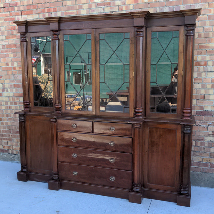 LARGE MAHOGANY  EMPIRE CHINA BOOKCASE WITH PILASTERS