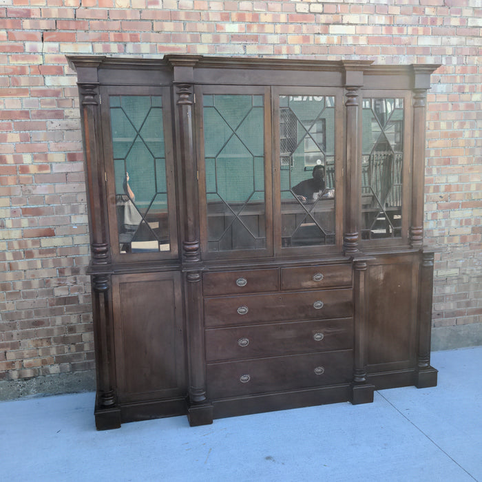 LARGE MAHOGANY  EMPIRE CHINA BOOKCASE WITH PILASTERS