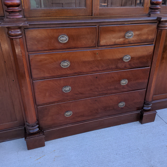 LARGE MAHOGANY  EMPIRE CHINA BOOKCASE WITH PILASTERS