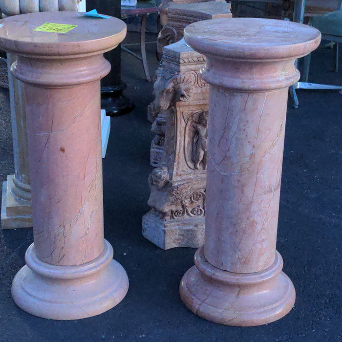 PAIR OF SMOOTH MARBLE PEDESTALS WITH VEINING AS FOUND