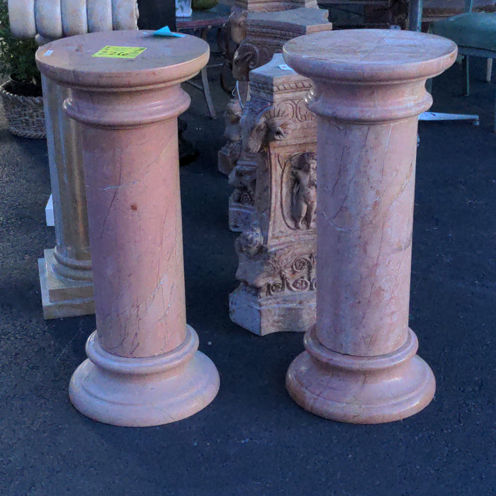 PAIR OF SMOOTH MARBLE PEDESTALS WITH VEINING AS FOUND