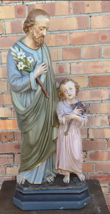 LARGE JESUS AND JOSEPH CHALK STATUE