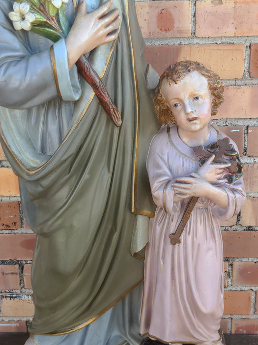 LARGE JESUS AND JOSEPH CHALK STATUE