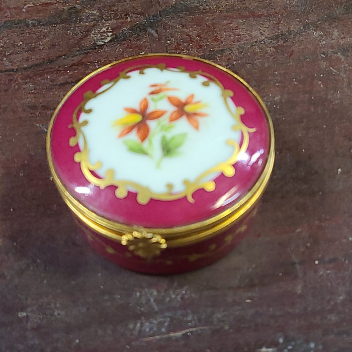 MUAVE LIMOGE FLORAL LIDDED ROUND BOX