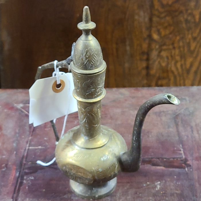 SMALL BRASS PITCHER WITH INCISING AND LID