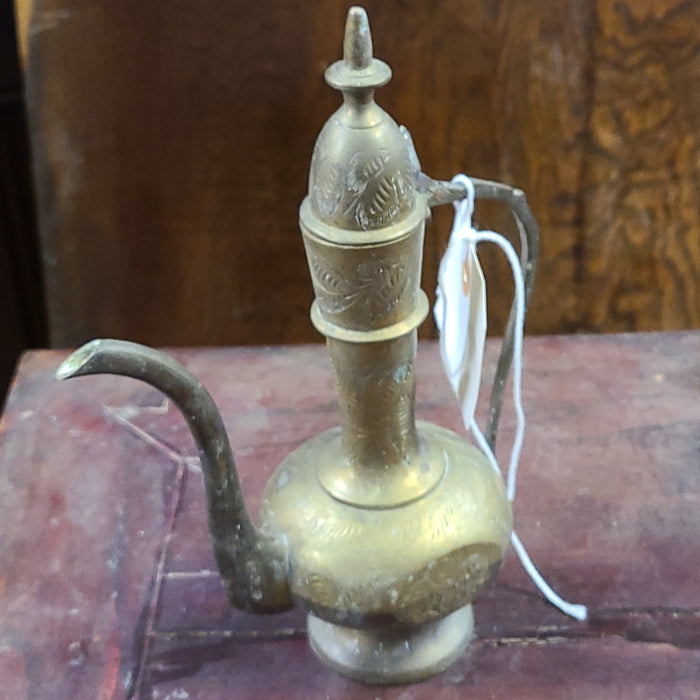 SMALL BRASS PITCHER WITH INCISING AND LID