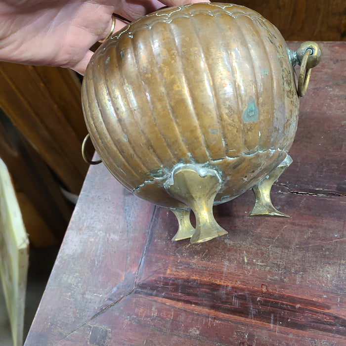 AS IS COPPER AND BRASS POT WITH LID AND BRASS FEET