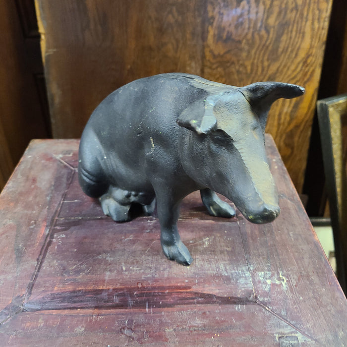 CAST IRON LARGE PIG BANK ON SOAPSTONE BASE