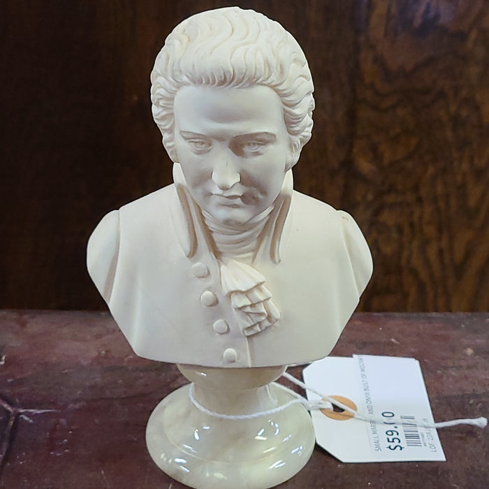 SMALL MARBLE AND ONYX BUST OF MOZART