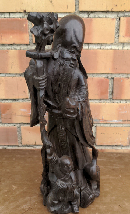 ASIAN CARVED WOOD FIRE GOD FIGURE