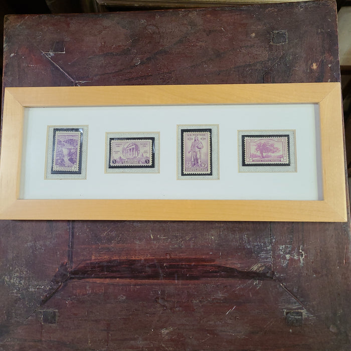 FRAMED STAMPS WITH 4 LAVENDER STAMPS