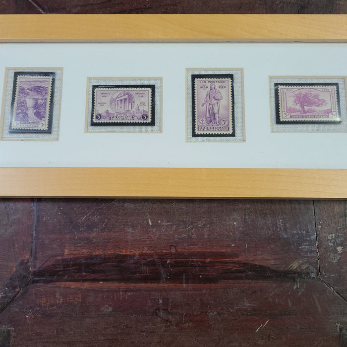 FRAMED STAMPS WITH 4 LAVENDER STAMPS