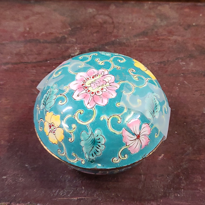 ROUND GREEN CLOISSONE FLORAL BOX