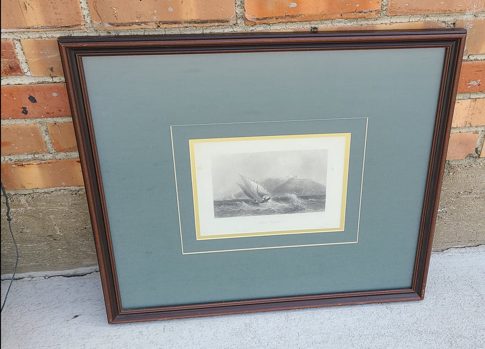ETCHING OF SAILING SHIP ON HEAVY SEAS