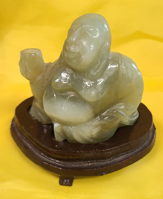 SMALL JADE BUDDHA ON RESIN STAND