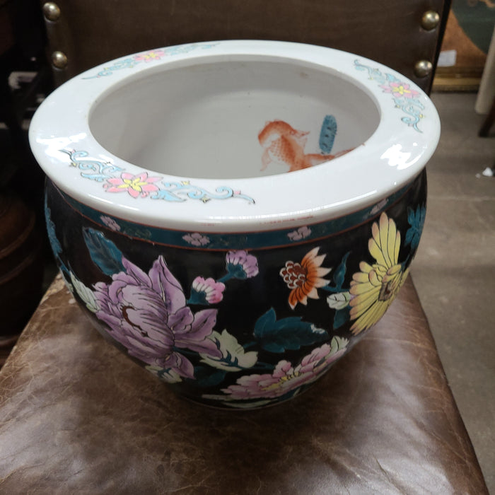 SMALL BLACK CHINESE FISH BOWL PLANTER