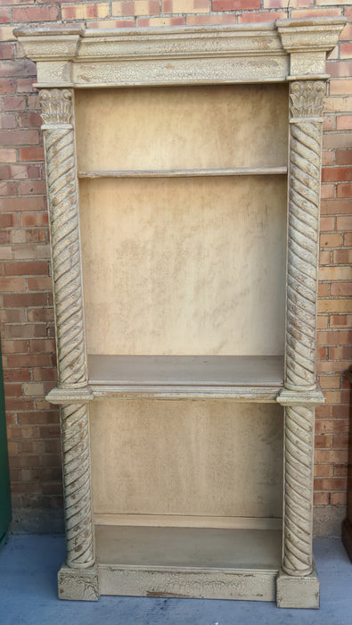 NARROW PAINTED DISPLAY CASE WITH TWIST COLUMNS