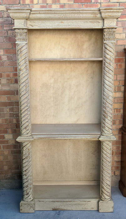 NARROW PAINTED DISPLAY CASE WITH TWIST COLUMNS
