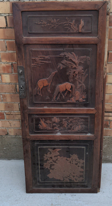 AS FOUND CHINESE DOOR WITH CARVED HORSES