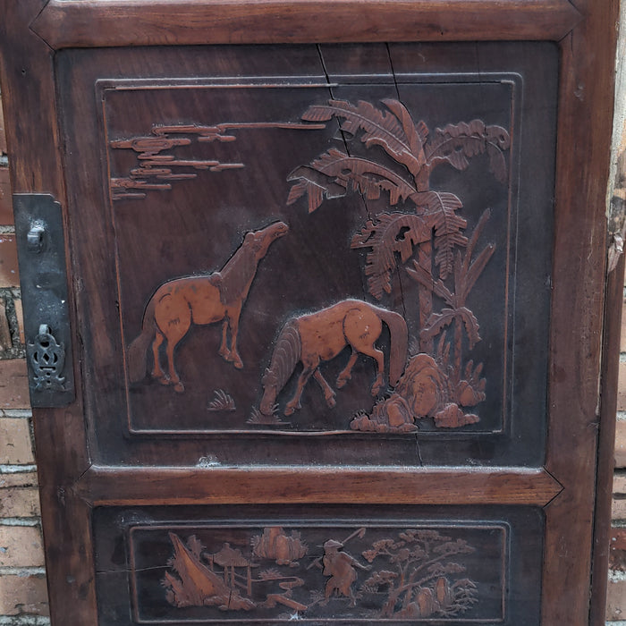 AS FOUND CHINESE DOOR WITH CARVED HORSES