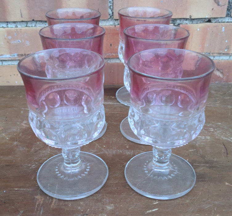 SET OF SIX CRANBERRY GLASS GOBLETS AS FOUND