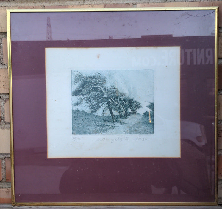 SIGNED PEN AND INK DRAWING OF A TREES BY A ROAD