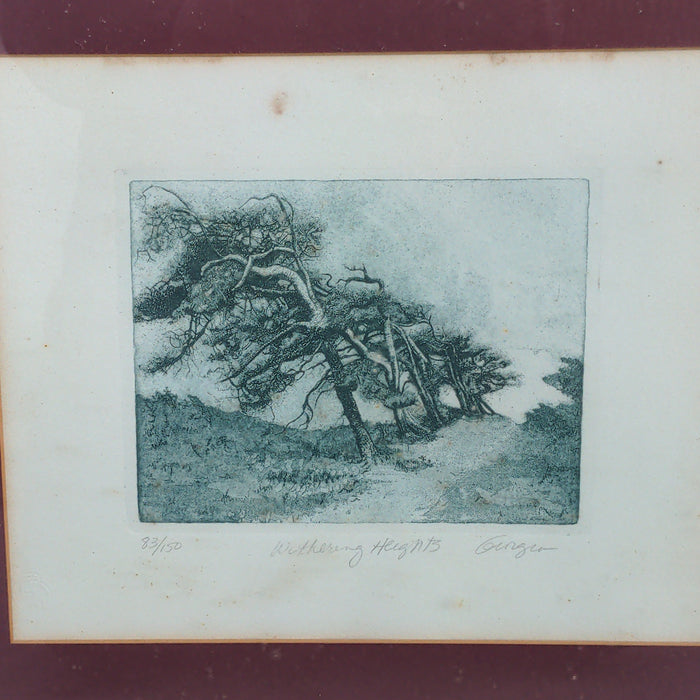 SIGNED PEN AND INK DRAWING OF A TREES BY A ROAD