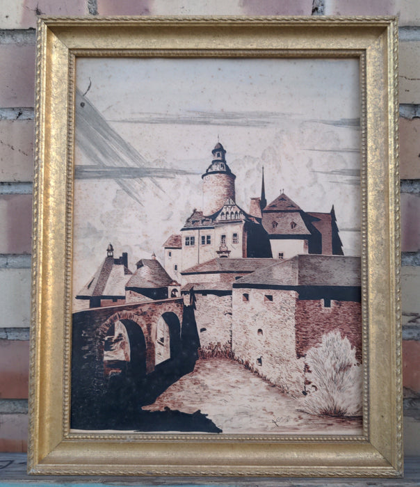 FRAMED PRINT OF A MEDIEVAL TOWN