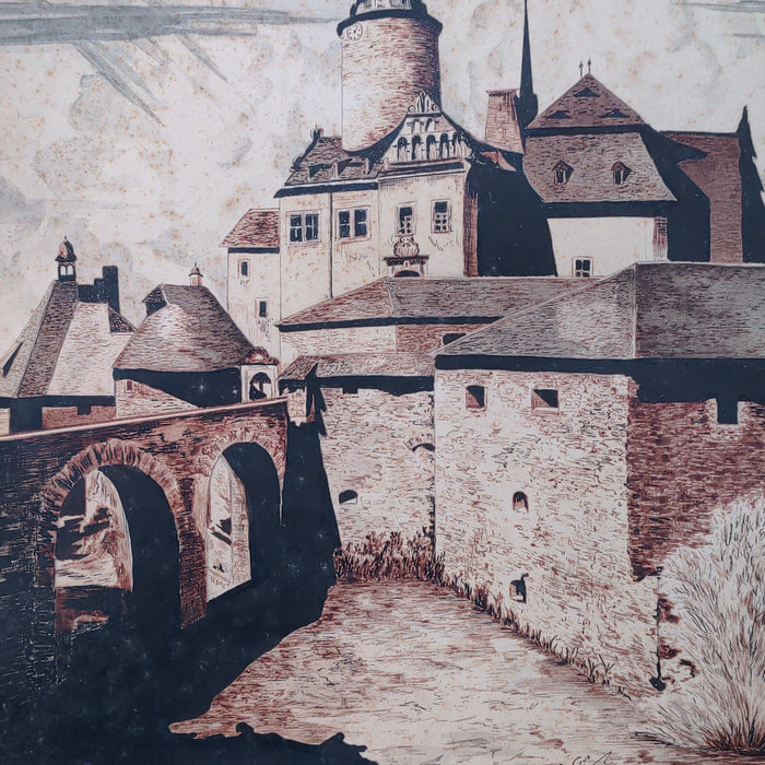 FRAMED PRINT OF A MEDIEVAL TOWN