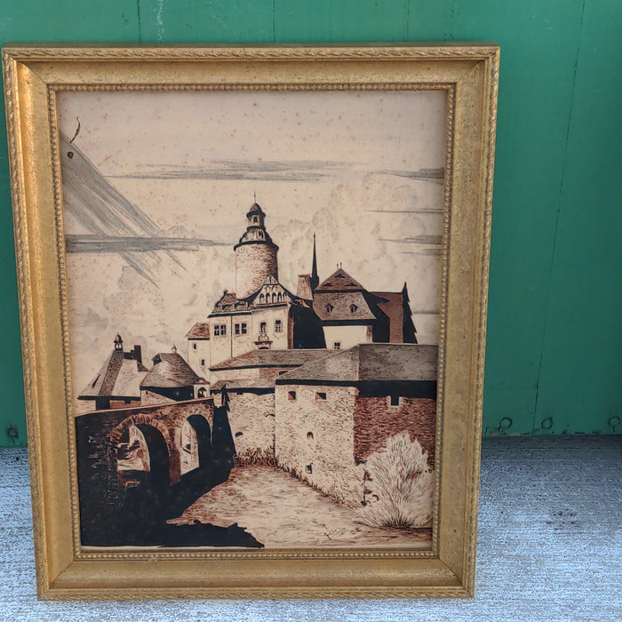 FRAMED PRINT OF A MEDIEVAL TOWN