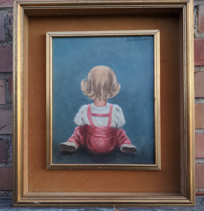 FRAMED OIL PAINTING OF A CHILD SEEN FROM BEHIND