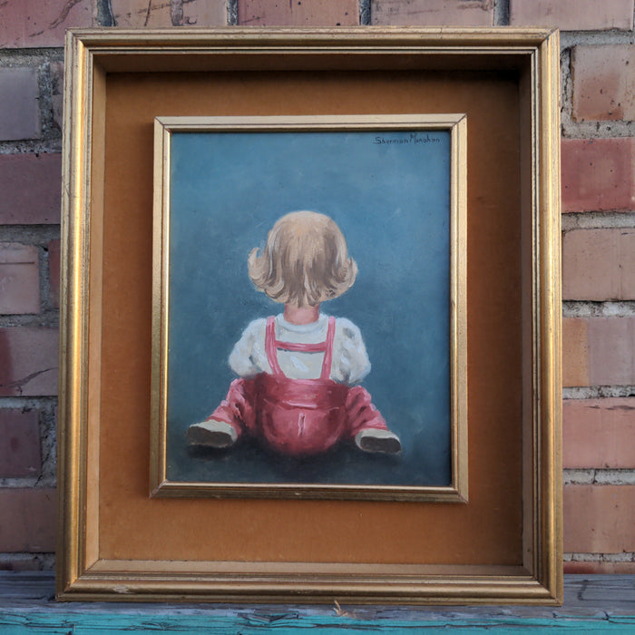 FRAMED OIL PAINTING OF A CHILD SEEN FROM BEHIND