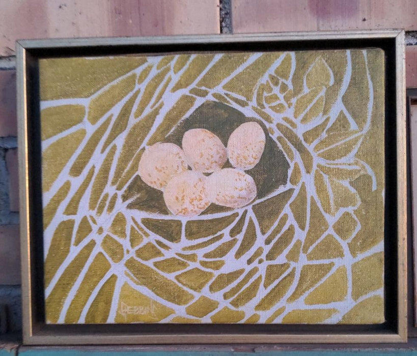 ACRYLIC PAINTING OF A NEST OF EGGS