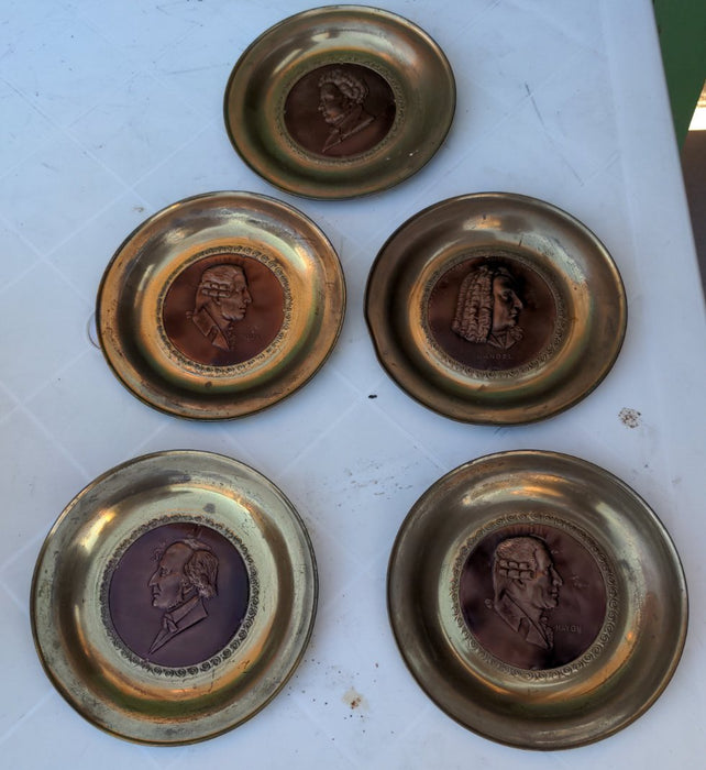 SET OF FIVE GERMAN COMPOSER BRASS WALL PLATES-MADE IN ENGLAND