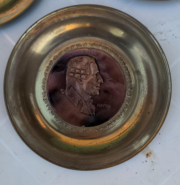 SET OF FIVE GERMAN COMPOSER BRASS WALL PLATES-MADE IN ENGLAND