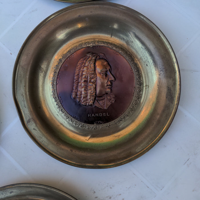 SET OF FIVE GERMAN COMPOSER BRASS WALL PLATES-MADE IN ENGLAND