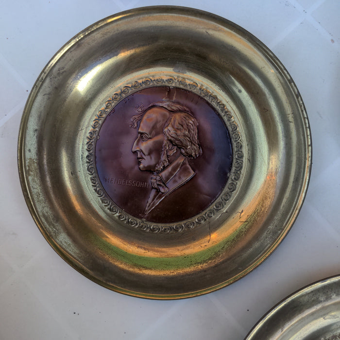 SET OF FIVE GERMAN COMPOSER BRASS WALL PLATES-MADE IN ENGLAND