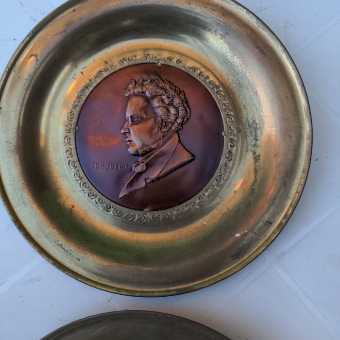 SET OF FIVE GERMAN COMPOSER BRASS WALL PLATES-MADE IN ENGLAND