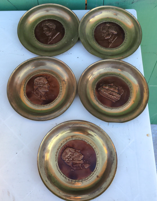 SET OF FIVE GERMAN COMPOSER BRASS WALL PLATES-MADE IN ENGLAND